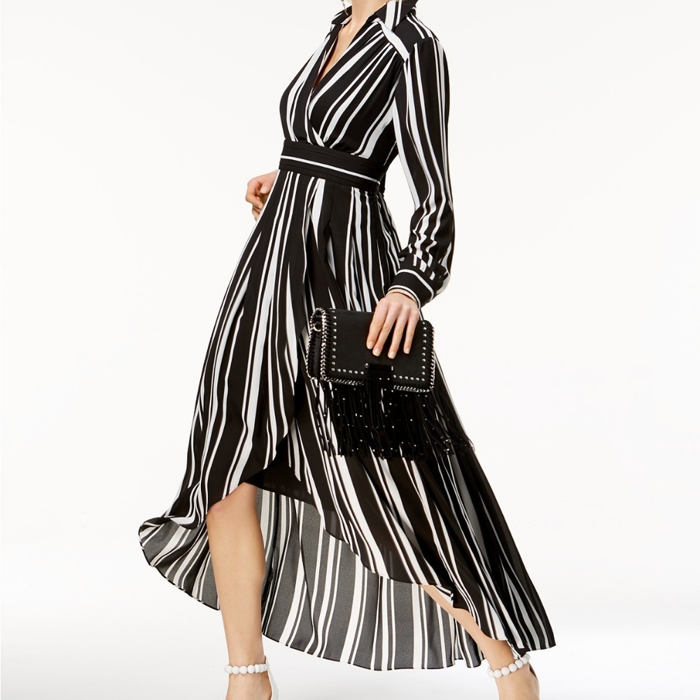 INC Womens Hi Low Dress Striped Size 6 Faux Wrap
